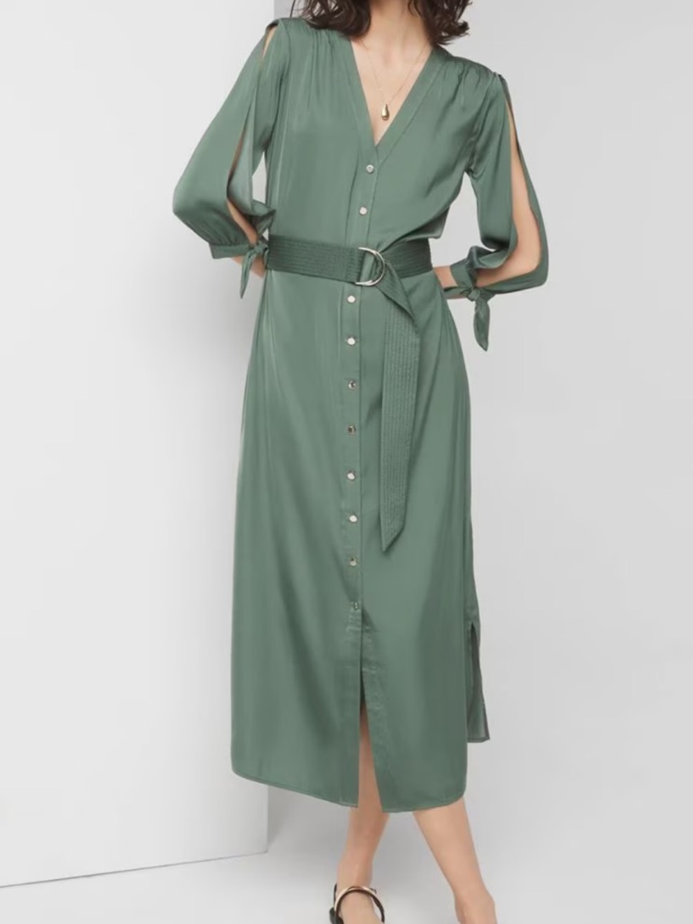 White House Black Market Cold Shoulder Belted Satin Midi Dress Rosemary S NWT